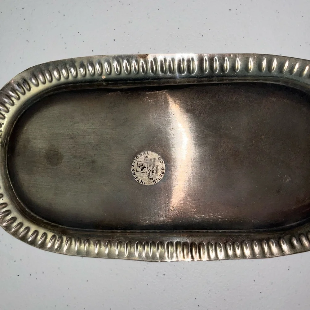 NIB International Silver Co Vintage Floral Tray Set